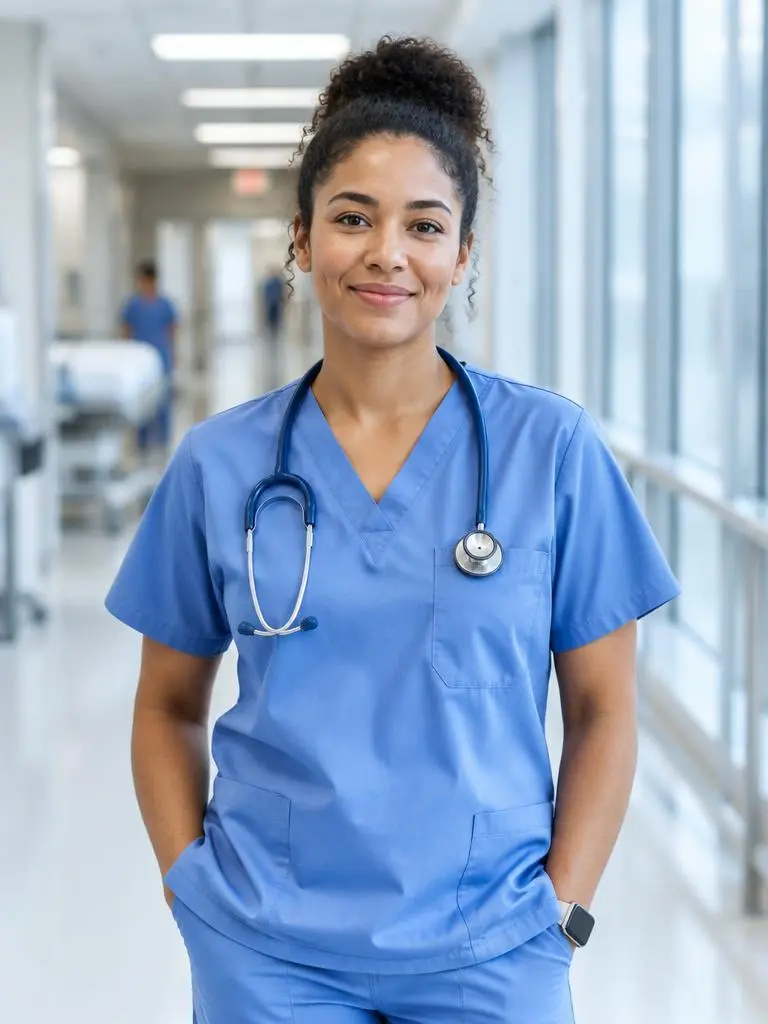 Nurse in a hospital corridor